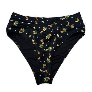 VICTORIAS SECRET PINK Lemon Orange Black Swim Bottom Size Large Bikini V-front